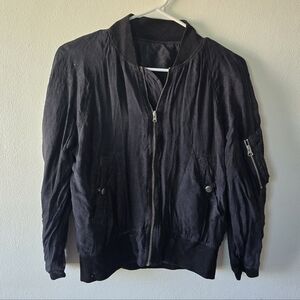 R13 Black Woman Bomber Jacket with Zip Sleeve Pocket Reversible